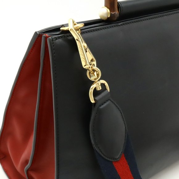 GUCCI Black Pearl Leather Bamboo Shoulder Bag - Picture 8 of 10